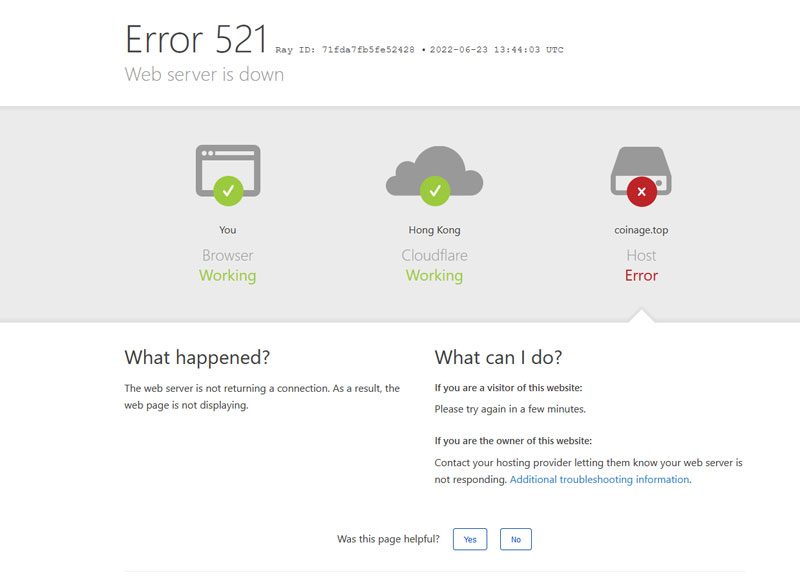 Lỗi 521: Web server is down